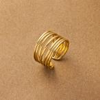 ショッピング15号 サージカルステンレス リング 指輪 金属アレルギー 15号 オープンリング 多重ライン ランダム 大人 ゴールド