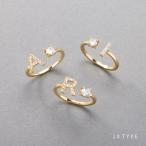 ★2点30％OFFクーポン対象★ リング 指輪 イニシャル アルファベット ビジュー オープンリング サイズ調整 フリーサイズ outlet