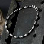 カレン族シルバー漆黒の輝きオニキスビーズブレスレットアンクレットシンプルメ...