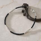 カレン族シルバー漆黒のきらめきブラックスピネルビーズブレスレットメンズレデ...