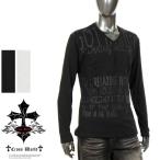 長袖 カットソー Vネック メンズ デザイン ロンT Tシャツ おしゃれ 2段エンボスロゴ 長袖T トップス 2020年 新作 春 ホワイト ブラック 白 黒 I020110-14HX