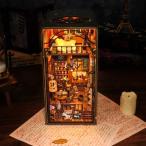 DIY-大人のための黒い木のブック ビルディングキット ミニチュアパストラルエンド ドールハウス 本棚 手作りのギフト