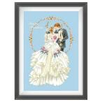 ハッピーウェディングクロスステッチ刺embroideryキット、フェアリーパターンデザイン、スカイブルーキャンバス、クロスステッチ、DIY針仕事、18ct、14ct、11ct