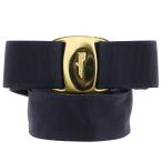 Salvatore Ferragamo サルヴァトーレフェラガモ ヴァラ リボン ベルト キャンバス×金メッキ 紺 レディース【I111525214】中古