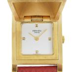 HERMES エルメス メドール ME1.201 ○Z 腕時計 金メッキ×レザー ワインレッド クオーツ レディース 白文字盤【I120224004】中古