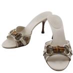 GUCCI グッチ バンブービット 138713 ミュール GGキャンバス 白 レディース【I131725157】中古