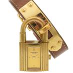 HERMES エルメス ケリーウォッチ 〇Y 腕時計 金メッキ×レザー クオーツ アナログ表示 レディース ゴールド文字盤【I140226017】中古