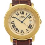 CARTIER カルティエ マストロンド W1006822 腕時計 金メッキ×レザー クオーツ アナログ表示 ユニセックス アイボリー【I140226031】中古