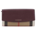 BURBERRY バーバリー ノバチェック 長財布 レザー×キャンバス ベージュ/赤茶 レディース【I141725012】中古