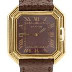 CARTIER カルティエ サンチュール 腕時計 金メッキ×レザー 手巻き アナログ表示 ユニセックス バーガンディー文字盤【I170125028】中古