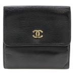 CHANEL シャネル ココマーク Wホック A13456 二つ折り財布 カーフ 黒 レディース【I191824278】中古