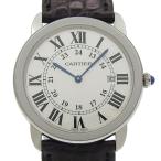 CARTIER カルティエ ロンドソロLM W6700255 腕時計 SS×クロコダイル クオーツ アナログ表示 メンズ シルバー文字盤【I203125006】中古