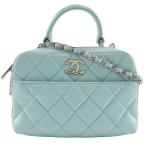 CHANEL シャネル トレンディ ココマーク マトラッセ 2WAYショルダー ハンドバッグ カーフ 水色 レディース【I211824032】中古