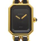 CHANEL シャネル プルミエールM H0001 腕時計 金メッキ×レザー クオーツ アナログ表示 レディース ブラック文字盤【I220225036】中古