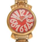 Gaga Milano ガガ・ミラノ マヌアーレ35 6021 腕時計 金メッキ クオーツ アナログ表示 レディース 赤文字盤【I220725029】中古