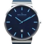 SKAGEN スカーゲン SKW6089 腕時計 SS×レザー シルバー/青 クオーツ アナログ表示 メンズ 青文字盤【Y200925029】中古
