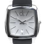 Calvin Klein カルバンクライン K2K211 腕時計 SS×レザー シルバー/黒 クオーツ アナログ表示 メンズ シルバー文字盤【Y200925033】中古