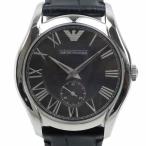 ARMANI エンポリオ・アルマーニ AR1708 腕時計 SS×レザー シルバー/黒 クオーツ アナログ表示 メンズ 黒文字盤【Y200925055】中古
