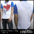 最終値下げ Dirtee Hollywood ダーティーハリウッド メンズ Tri Vネック Tシャツ FIRE ブルー MADE IN USA