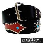 REVOLVER JEANS リボルバー ジーンズ メンズ レザー ベルト ブラック レッド 2 スタッズ 本革 レザーベルト セレブ セレカジ スタイル ファッション ブランド