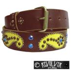 リボルバー ジーンズ メンズ レザー ベルト REVOLVER JEANS ブラウン イエロー ブルー ストーン レザーベルト セレブ スタイル ファッション ブランド