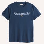 アバクロ / Abercrombie&Fitch メンズ ロゴ ムース刺繍 Tシャツ ネイビーブルー
