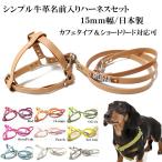 ハーネス 犬 おしゃれ 安全帯 小型犬 中型犬 名前入り シンプル革ハーネス１５mm幅＋リード付　Ｍ〜Lサイズ