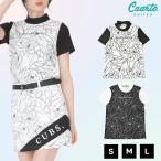 モックネック 半袖カットソー モノトーン 花柄 立体ロゴ レディース クアルトユナイテッド ゴルフウェア 23BASIC