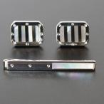 MOPネクタイピン　オニキスＭＯＰストライプカフスセット