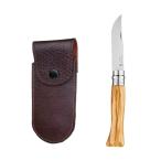 オピネル ナイフ セット 9 OPINEL ステンレス オリーブ レザーケースセット9.0cm アウトドアナイフ キャンプナイフ 折りたたみナイフ