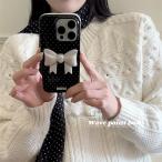 艶 光沢 立体リボン ドッド柄 水玉 かわいい ガーリー おしゃれ 高級感 スマホケース アイフォンケース iPhone11 iPhone12 iphone13 iPhone14 iphone15 iPhone16