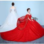 二枚送料無料　ウエディングドレス　韓国ボリュームドレス　ベアトップ　プリンセス風　　豪華な刺繍　結婚式/花嫁/二次会パーティー/演出服