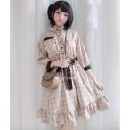 ワンピース レディース ロリータ シャツワンピース ヘッドドレス フリル 長袖 膝丈 ゴスロリ ロリータファッション Lolita メイド服 コスプレ 二枚送料無料