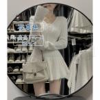 ショッピングニットワンピ ニットワンピ ミニ Vネック ワンピース レディース 長袖 フレアワンピース 上品 高級感 セクシー 白 フレア 膝上 体型カバー きれいめ 春 秋 かわいい 可愛い