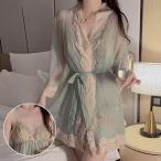 目玉セール ネグリジェ パジャマ 2点セット　ルームウェア パット付き　ワンピース レース レディース セクシー 夏 フランス風 冷感 部屋着 体型カバー 送料無料