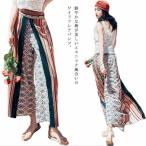 【送料無料】エスニック ラップパンツ フレア ガウチョパンツ シフォンパンツ ワイドパンツ ゆったり ロング丈 ウエストゴム 普段着 ルームウェア ヨ