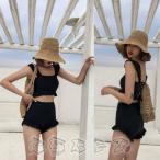 夏限定タイムセール  レディース水着 ビキニ レディース ビスチェ水着 韓国 体型カバー レースアップ バックシャン フリル ハイウエスト 着痩せ オルチャン