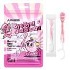 Airkiss（エアーキス）使い捨てミニ歯ブラシ12本入り 5in1複合型口腔ケア すすぎ不要 外出 携帯用歯ブラシ デンタルフロス (桃フレーバー)