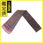 LOUIS VUITTON Louis Vuitton частота - лента шарф шелк темно-синий / серый / мульти- M75552