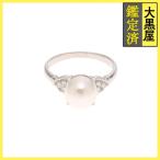 JEWELRY ювелирные изделия кольцо PT900 платина жемчуг 8.1mm #15 жемчуг / бриллиант 0.11 4.7g 2120500261812