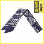 HERMES Hermes шарф tsui Lee LES LEOPARDS морской / Blanc шелк 063350S