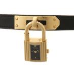 HERMES  エルメス  ケリーウォッチ  KE1.201  GP/本革  ブラック文字盤  クオーツ レディース時計  207【中古】2148104106377　