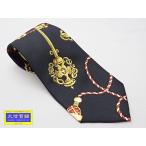 HERMES Hermes галстук шелк ключ рисунок ключ узор черный x Gold б/у A+ [ бесплатная доставка ] A-9248