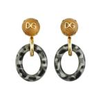 ショッピングGABBANA DOLCE&GABBANA DGロゴ フープ スウェイング イヤリング カモフラ柄 ウッド プラスチック メタル ブラウン グレー ゴールド金具 D＆G 5452413MX【中古】