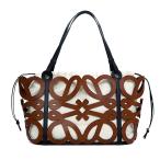 【美品】LOEWE トートバッグ アナグラム カットアウト A717Q04X01 カーフ レザー ブラウン ブランドバッグ 5608112j【中古】