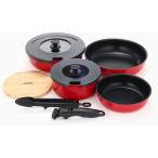 ショッピングIH 【在庫限り・即納】サーモス 取っ手のとれるフライパン9点セット AA KSA-9A レッド　IH・ガス火対応 焼く 煮る 炊く オーブン料理