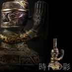 ショッピング古 【時代の彩】中国古美術 旧蔵『青銅器 鍍金 跪人像』高古青銅 提梁式造形 唐物 文房置物 賞物 骨董品 R07120918