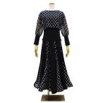 ショッピング水玉 水玉メッシュ切り替えセットアップ 11-3325422-4192 M〜Lサイズ 黒 白 社交ダンス パーティー 上下セット ストレッチ かわいい セパレート ウエスト総ゴム