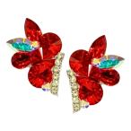 PINK イヤリング P-715 レッド系 ミックス 社交ダンス アクセサリー スワロフスキー ストーン パーティー 発表会 舞台 スタンダード モダン ルビー 赤