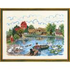 ショッピングエヴァ エヴァ　ローゼンスタンド（EVA ）クロスステッチ刺しゅうキット　【 Village pond 】　風景　大人気　中級者〜上級者向き